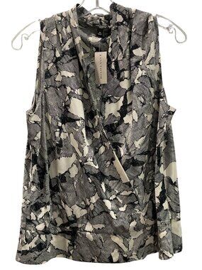 Ann Taylor Silk Wrap Knit Top 12 Black Abstract Career Y2K Fairy Grunge Mob Wife